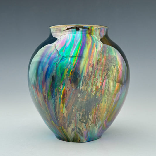 Rainbow Swirl Luster Open Vase